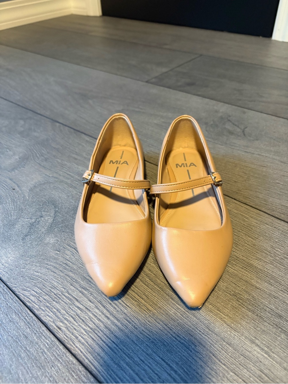 MIA Women's Nude/Tan Pointed Mary Jane Flats